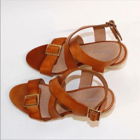 Cosmoparis 8.5 Espadrilles Sandals 8.5 Wedges Leather Cognac 8.5 Classic Heels - Picture 1 of 5